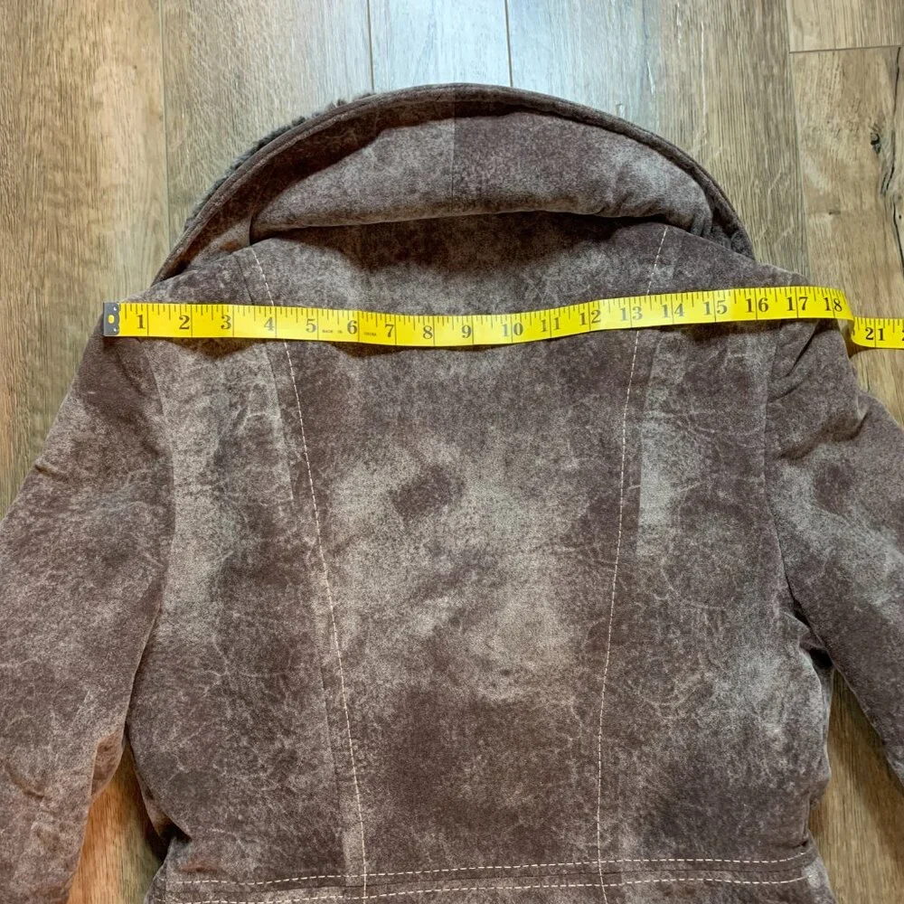 Vintage Penny Lane Pea Coat Faux Suede Fur Trim Double Breasted Overcoat - Picture 14 of 16